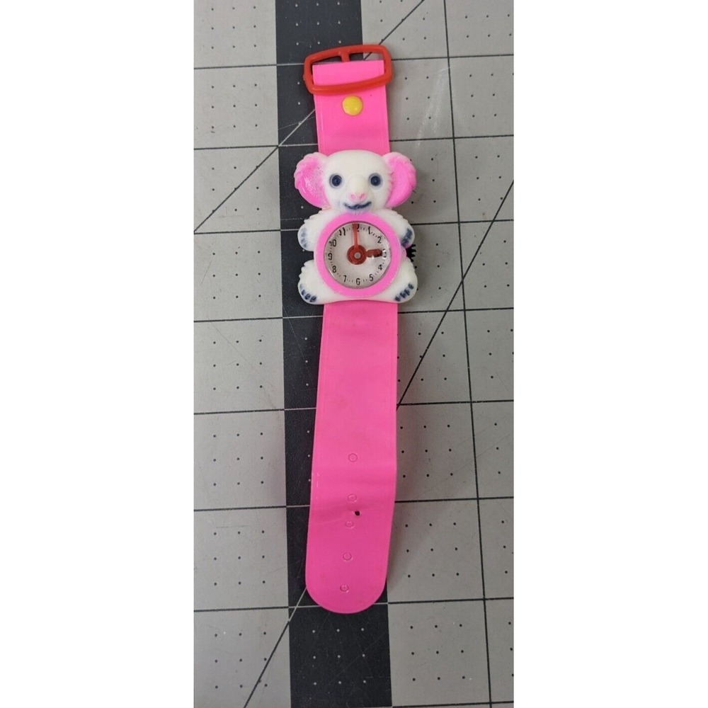 Vintage Pretend Play Childs Doll Wrist Watch Koala Bear Pink